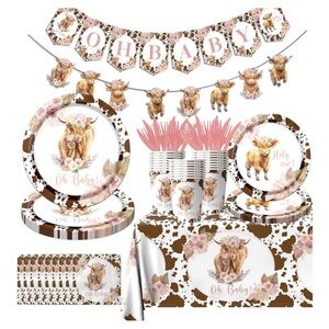 Cow Print Baby Shower Party Supplies Set - 20 Guests